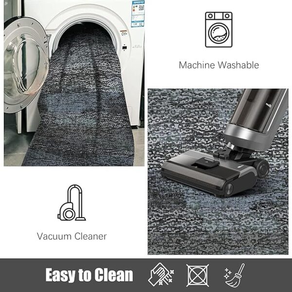 Washable Area Rug - 1/6 Thick - Stain & Water Resistant Non-Slip - Resistant Rug for Living Room, Bedroom, Nursery, Pet & Child Friendly, Vintage Charm Area Rugs (Darkgrey+Bule, 8' x 10') - Image 6