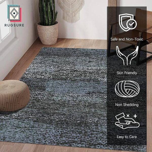 Washable Area Rug - 1/6 Thick - Stain & Water Resistant Non-Slip - Resistant Rug for Living Room, Bedroom, Nursery, Pet & Child Friendly, Vintage Charm Area Rugs (Darkgrey+Bule, 8' x 10') - Image 2