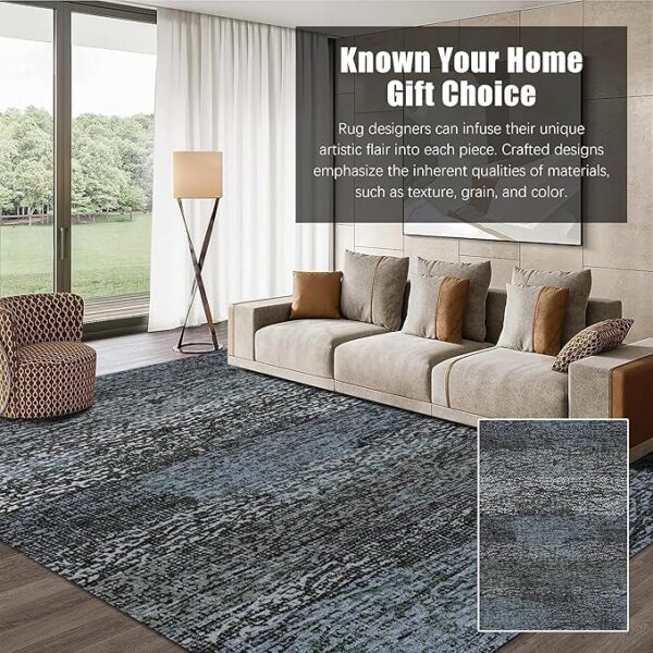 Washable Area Rug - 1/6 Thick - Stain & Water Resistant Non-Slip - Resistant Rug for Living Room, Bedroom, Nursery, Pet & Child Friendly, Vintage Charm Area Rugs (Darkgrey+Bule, 8' x 10') - Image 5
