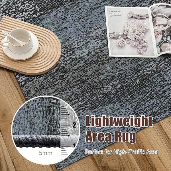 Washable Area Rug - 1/6 Thick - Stain & Water Resistant Non-Slip - Resistant Rug for Living Room, Bedroom, Nursery, Pet & Child Friendly, Vintage Charm Area Rugs (Darkgrey+Bule, 8' x 10') - Image 4